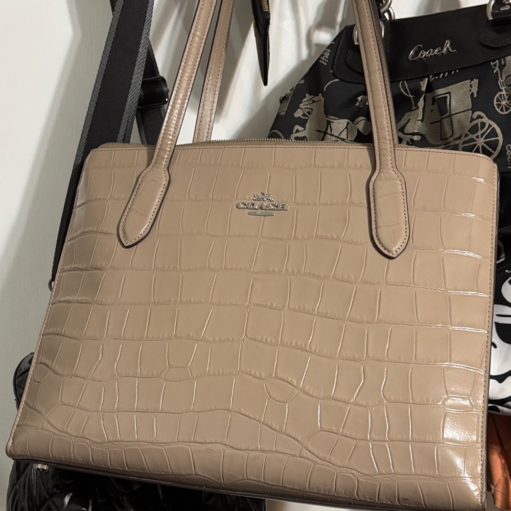 Coach Beige Croc-Embossed Tote Bag
